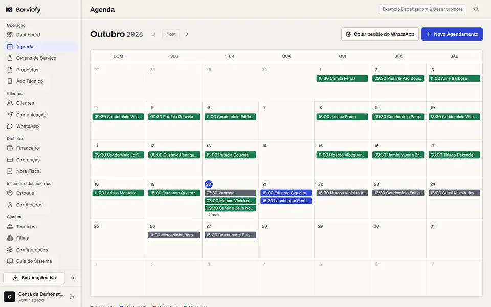 Agenda do mês com as visitas de cada dia